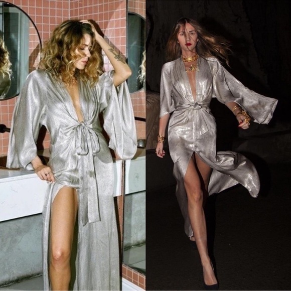 Rat & Boa Bowie Metallic Gold Silk Blend Maxi Dress RARE - Picture 1 of 3